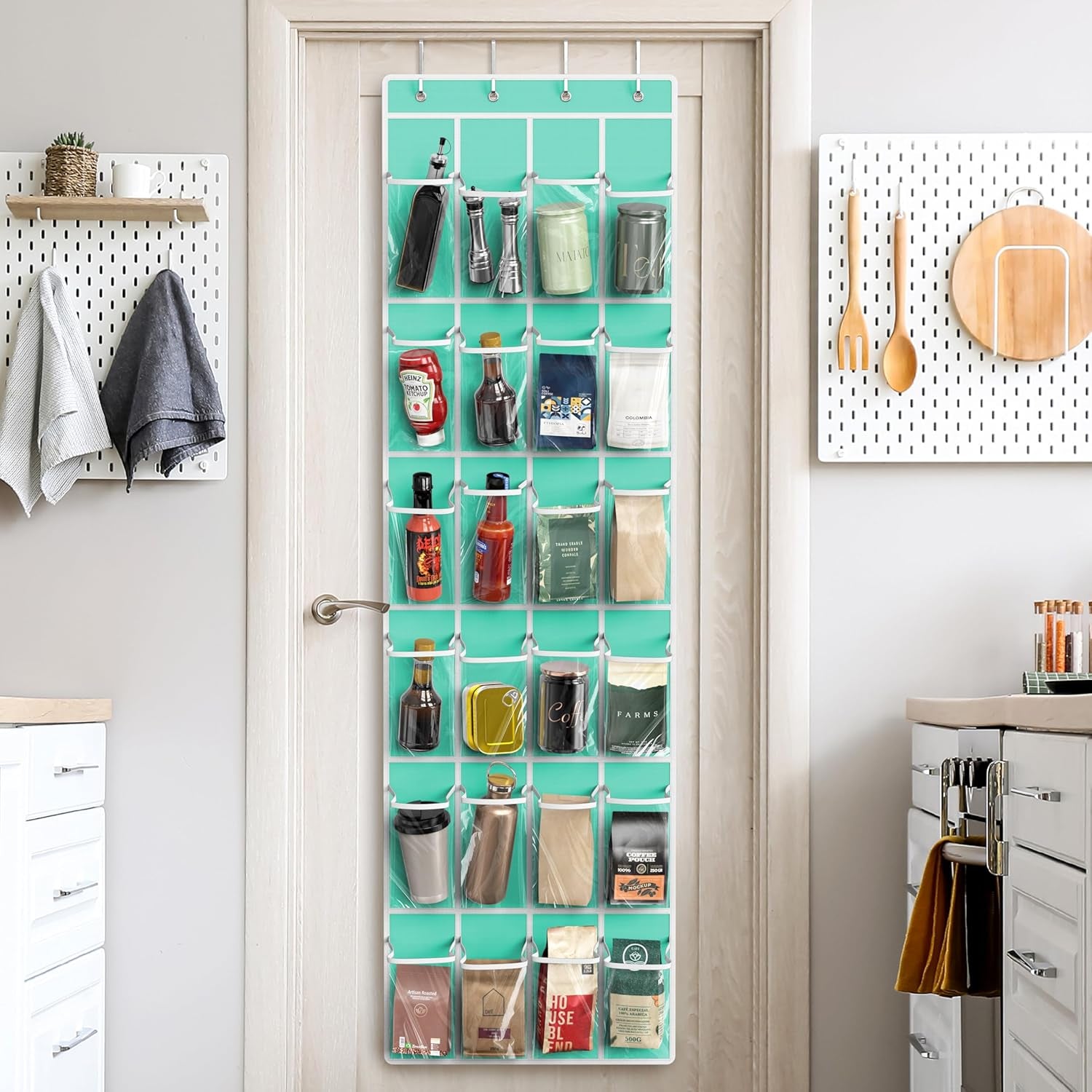 24 Pockets - Crystal Clear over the Door Hanging Shoe Organizer, Turquoise (64'' X 19'')